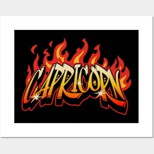 Capricorn Zodiac Retro Flames Birthday Posters and Art